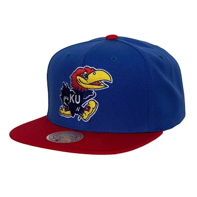 Men's Mitchell & Ness Royal/Red Kansas Jayhawks 2-Tone 2.0 Snapback Hat