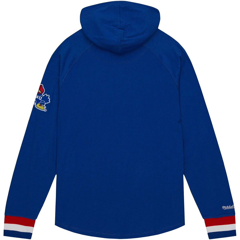 Chandail à capuchon légendaire raglan des Royal Kansas Jayhawks de Mitchell & Ness pour hommes