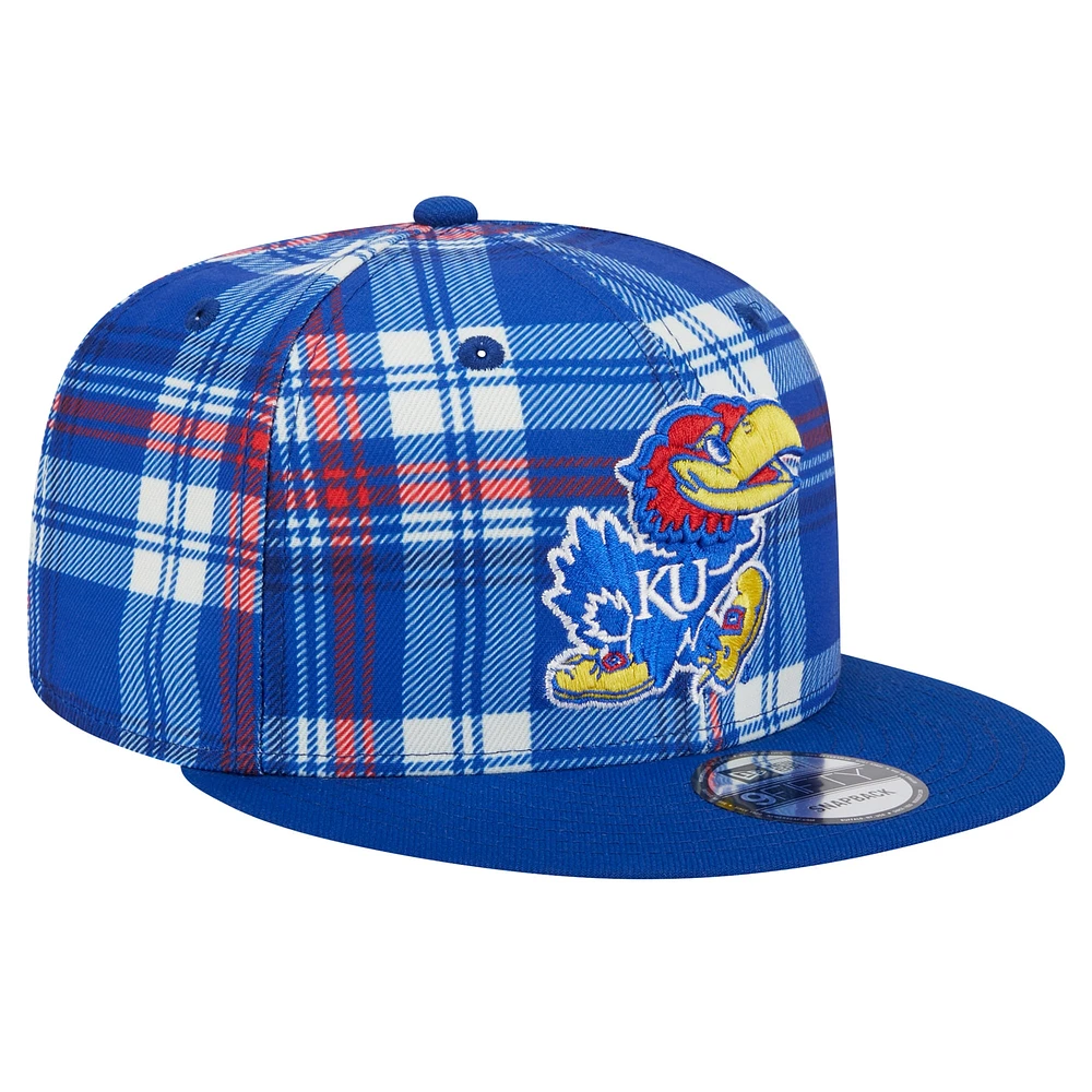 Men's New Era Royal Kansas Jayhawks Plaid 9FIFTY Snapback Hat