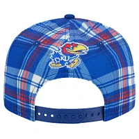 Men's New Era Royal Kansas Jayhawks Plaid 9FIFTY Snapback Hat