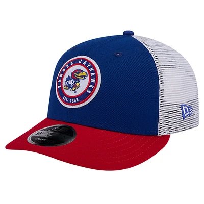 Men's New Era Royal Kansas Jayhawks Throwback Circle Patch 9FIFTY Trucker Snapback Hat