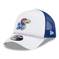 Men's New Era White/Royal Kansas Jayhawks Court Sport Foam A-Frame 9FORTY Adjustable Trucker Hat