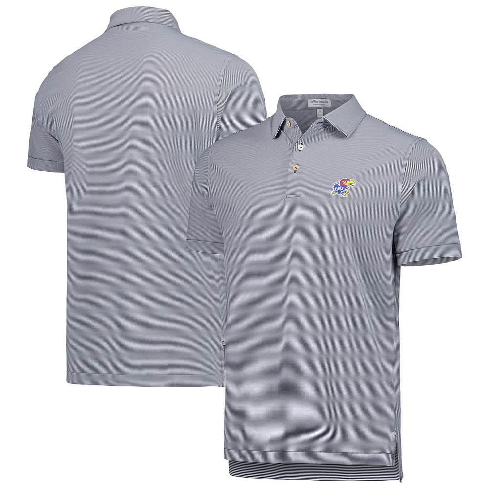 Men's Peter Millar Navy Kansas Jayhawks Jubilee Striped Performance Jersey Polo