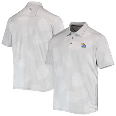 Men's Tommy Bahama Gray Kansas Jayhawks Palm Coast Delray Frond IslandZone Allover Print Polo