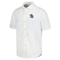 Men's Tommy Bahama White Kansas Jayhawks Coconut Point Palm Vista IslandZone Camp Button-Up Shirt