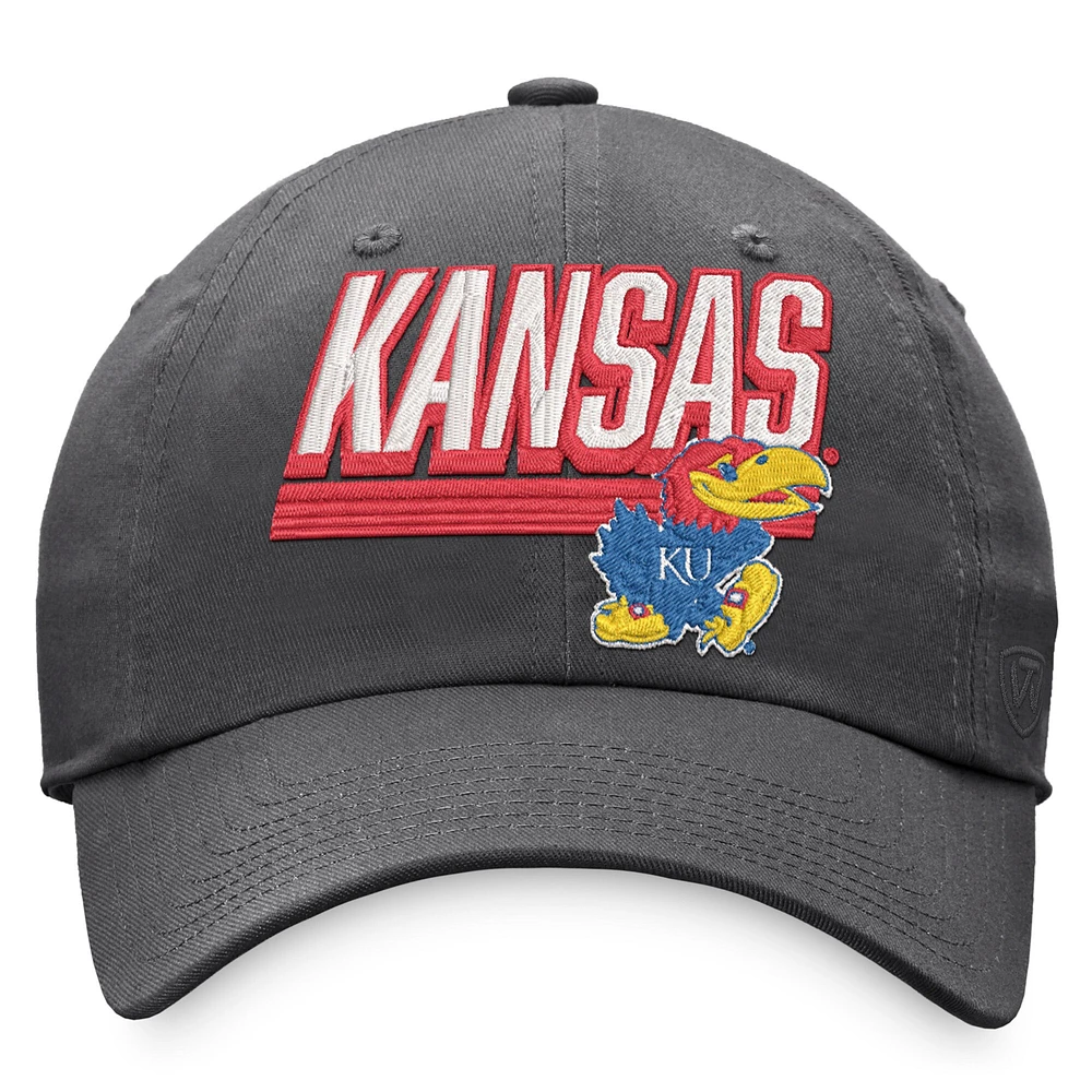 Men's Top of the World Charcoal Kansas Jayhawks Slice Adjustable Hat