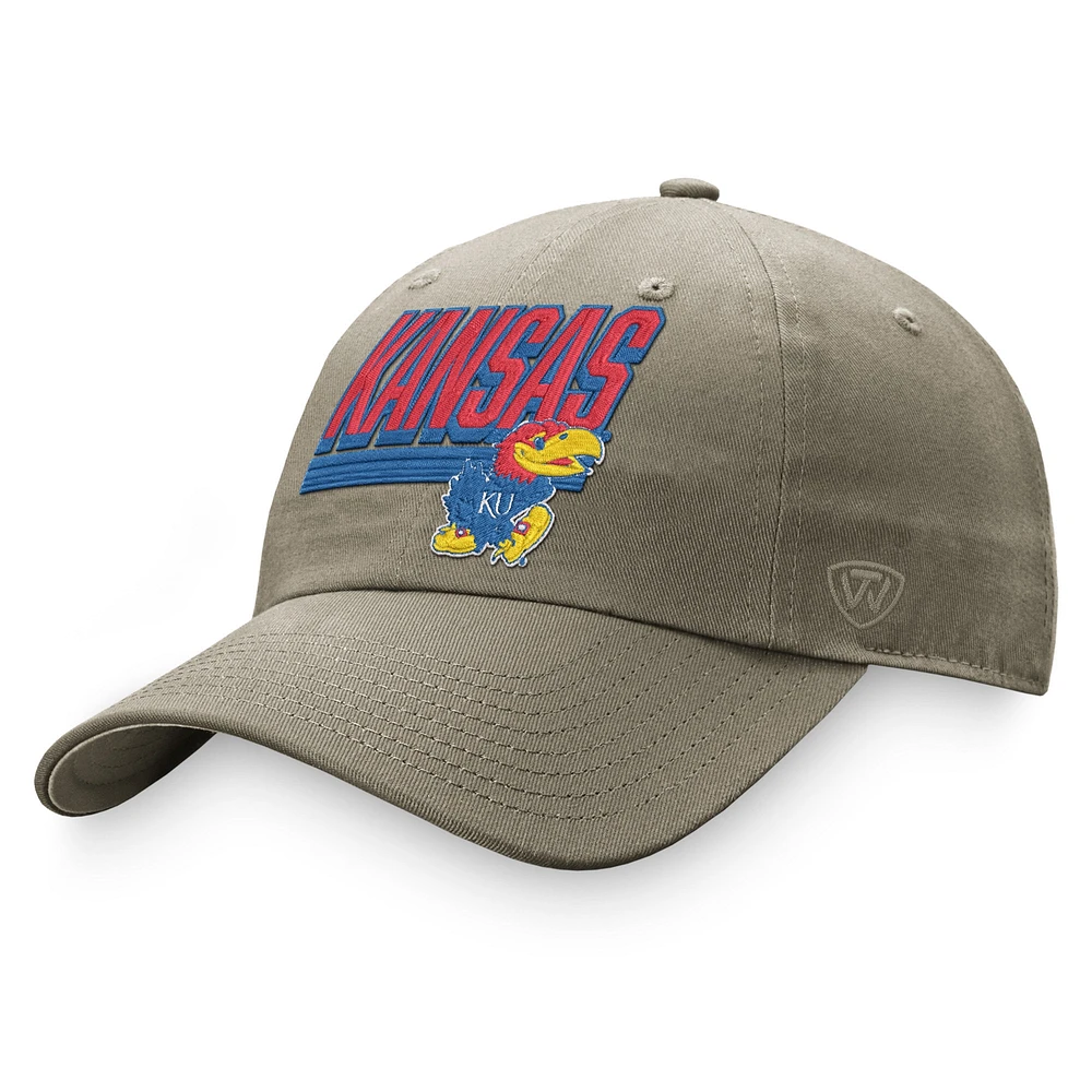 Men's Top of the World Khaki Kansas Jayhawks Slice Adjustable Hat