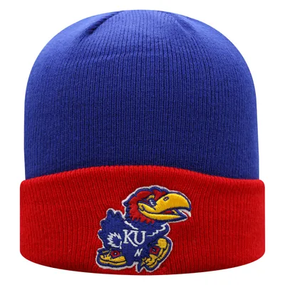 Kansas Jayhawks Top of the World Core 2-Tone Cuffed Knit Hat - Royal/Red