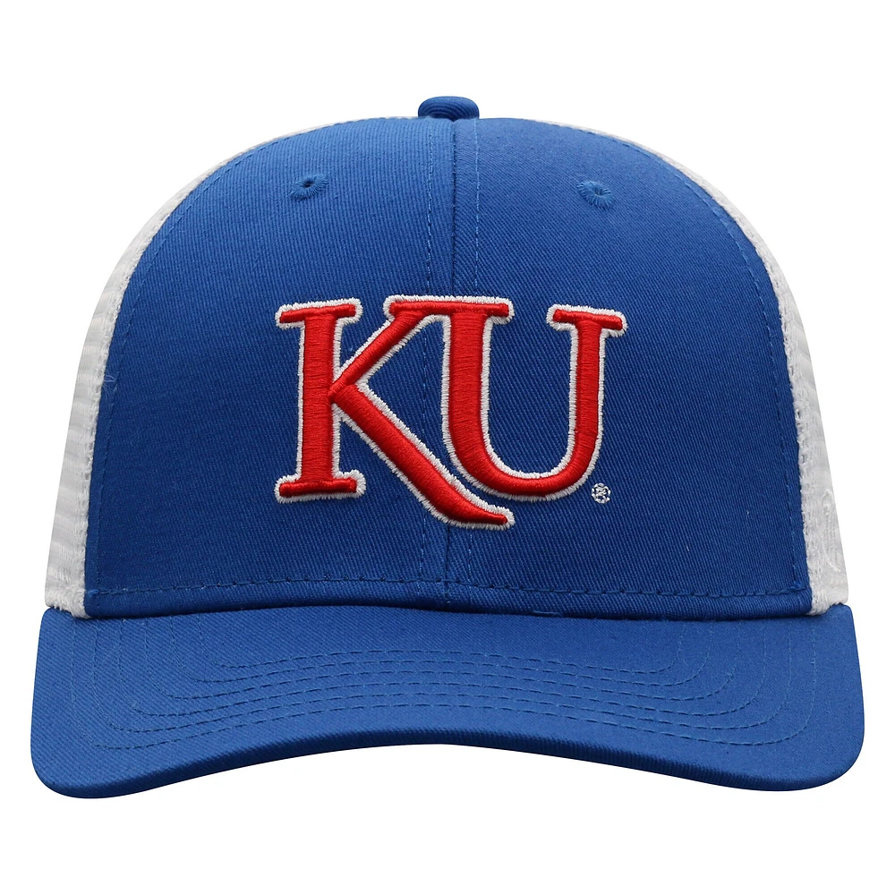 Men's Top of the World Royal/White Kansas Jayhawks Victory Baseline Trucker Adjustable Hat