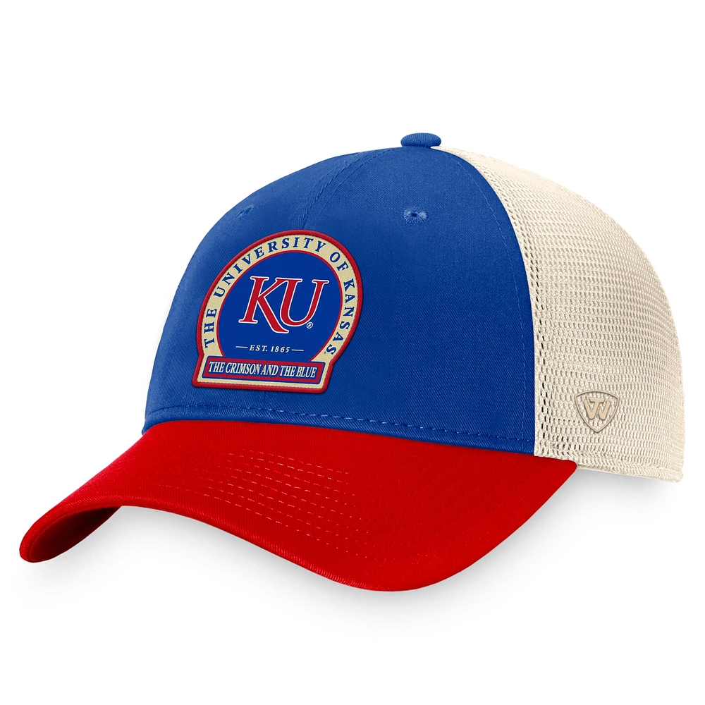 Casquette réglable de camionneur raffiné Top of the World Royal Kansas Jayhawks pour hommes