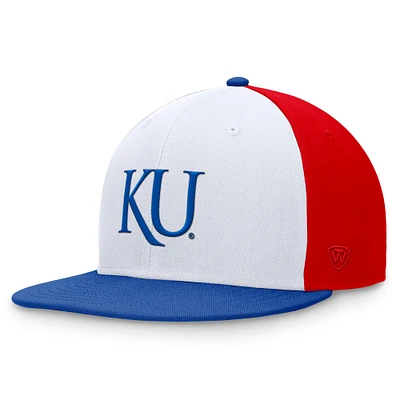 Casquette ajustée de collection tricolore Top of the World pour hommes, blanc/royal, Kansas Jayhawks Heritage