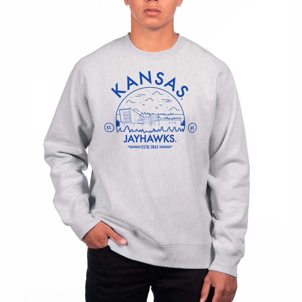 Men's Colosseum Heather Gray Kansas Jayhawks Arch & Logo Crew Neck Sweatshirt