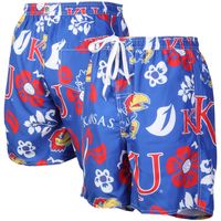 Men's Wes & Willy Royal Kansas Jayhawks Floral Volley Logo Swim Trunks