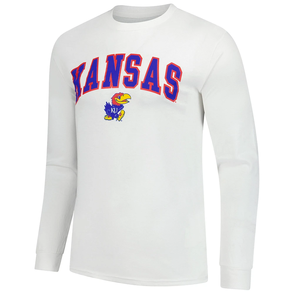 T-shirt basique à manches longues blanc pour homme des Kansas Jayhawks