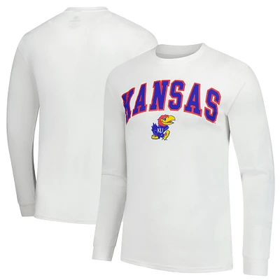 T-shirt basique à manches longues blanc pour homme des Kansas Jayhawks