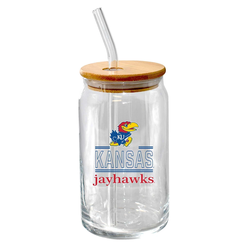 The Memory Company Kansas Jayhawks 16oz. Classic Crew Beer Glass with Bamboo Lid