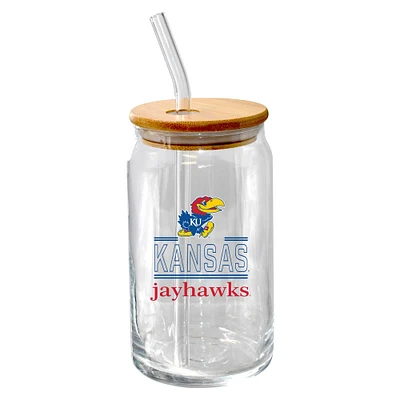 The Memory Company Kansas Jayhawks 16oz. Classic Crew Beer Glass with Bamboo Lid