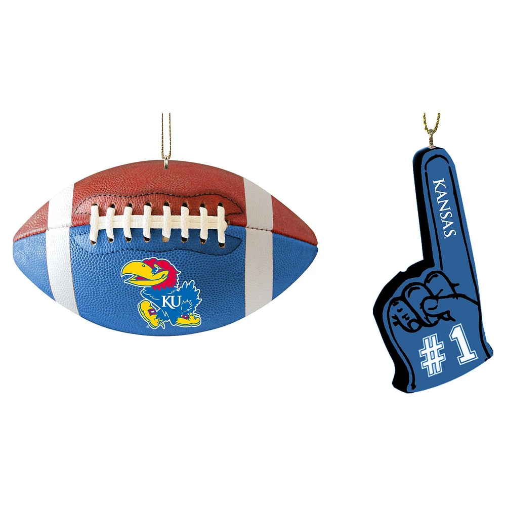 Ensemble de deux décorations de doigts en mousse et ballon de football des Kansas Jayhawks de The Memory Company