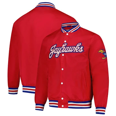 Unisex Charlie Hustle  Red Kansas Jayhawks Script Full-Snap Varsity Jacket