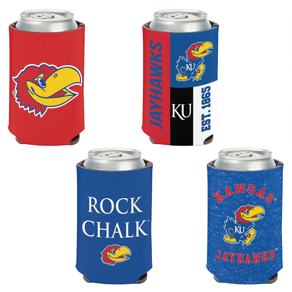 WinCraft Kansas Jayhawks, paquet de 4, 12 oz. Ensemble refroidisseur de canettes