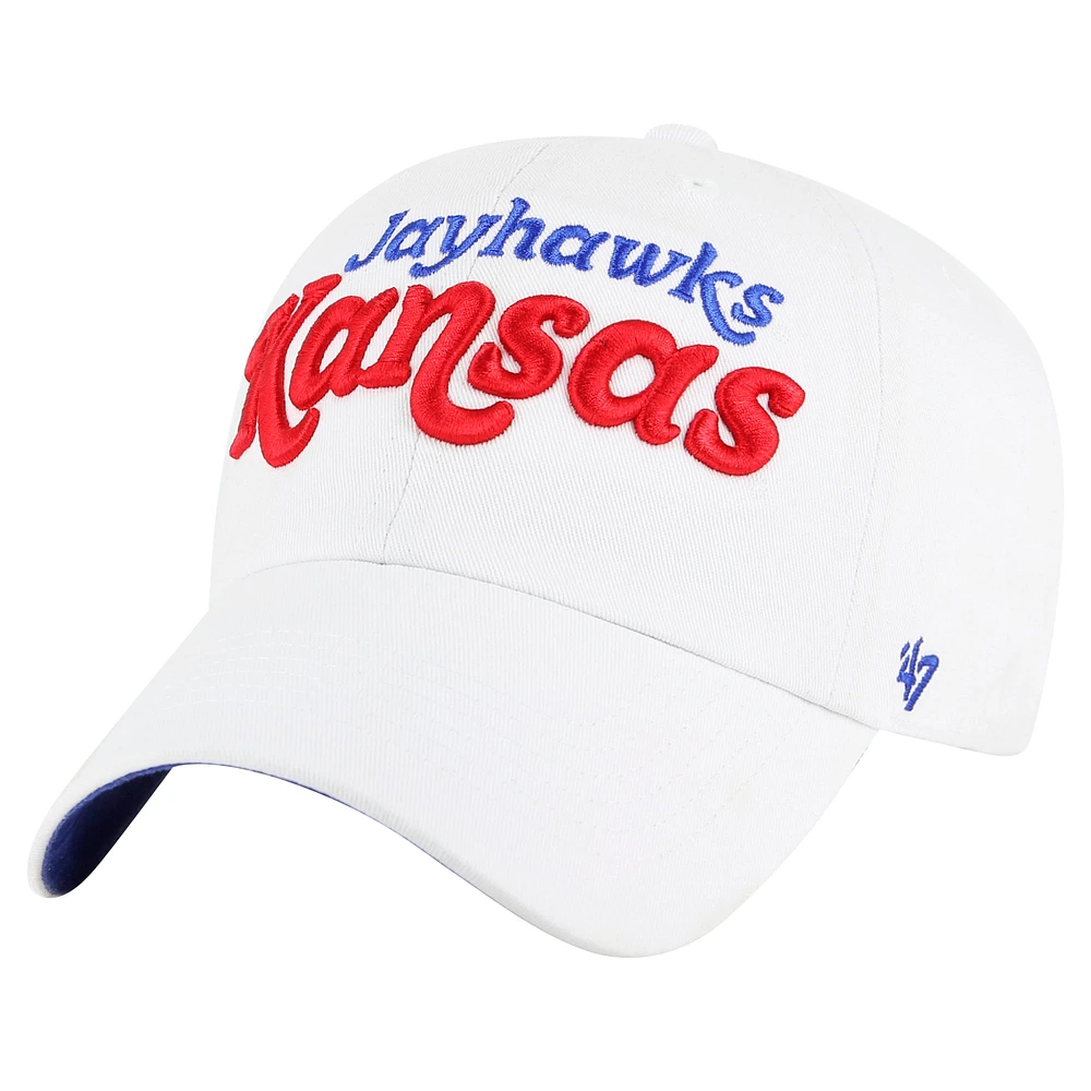 Casquette ajustable blanche Kansas Jayhawks Pensacola Clean Up pour femme '47