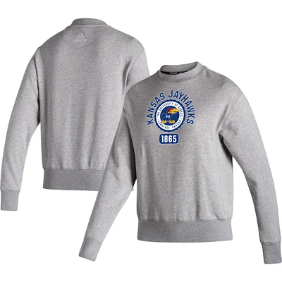 Women's adidas Heathered Gray Kansas Jayhawks Vintage Circle Pullover Sweatshirt