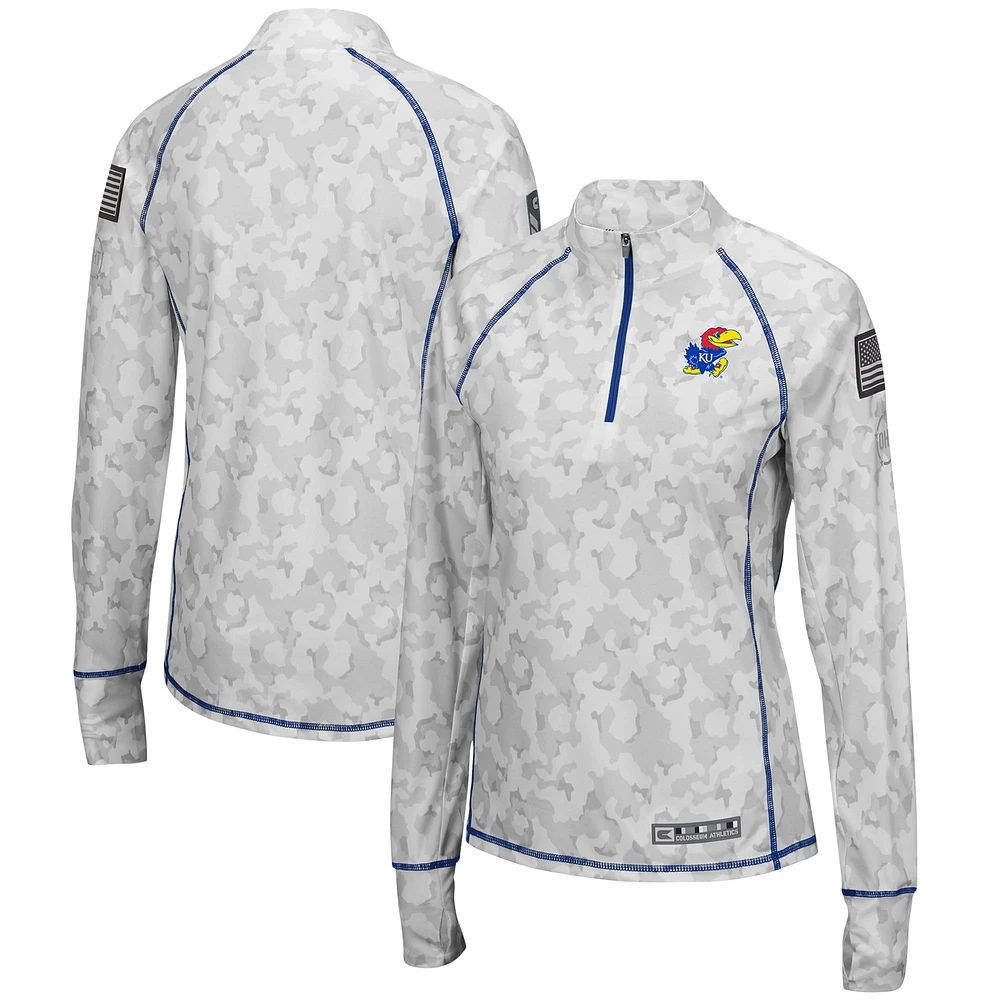 Haut léger à quart de zip pour femme Colosseum Camo Kansas Jayhawks OHT Military Appreciation Officer Arctic