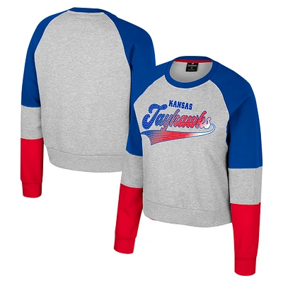 Sweat-shirt à col rond et strass Katinka pour femme Colosseum Heather Grey Kansas Jayhawks