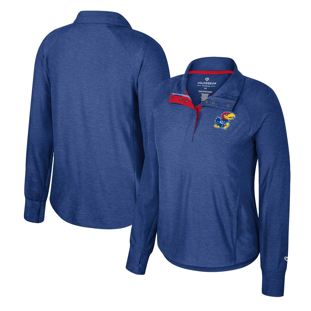 Women's Colosseum Royal Kansas Jayhawks Cressida Raglan Half-Snap Top