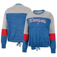 Women's Colosseum Royal Kansas Jayhawks Joanna Tie Front Long Sleeve T-Shirt