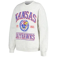 Women's Established & Co. Ash Kansas Jayhawks Logo Pullover Sweatshirt