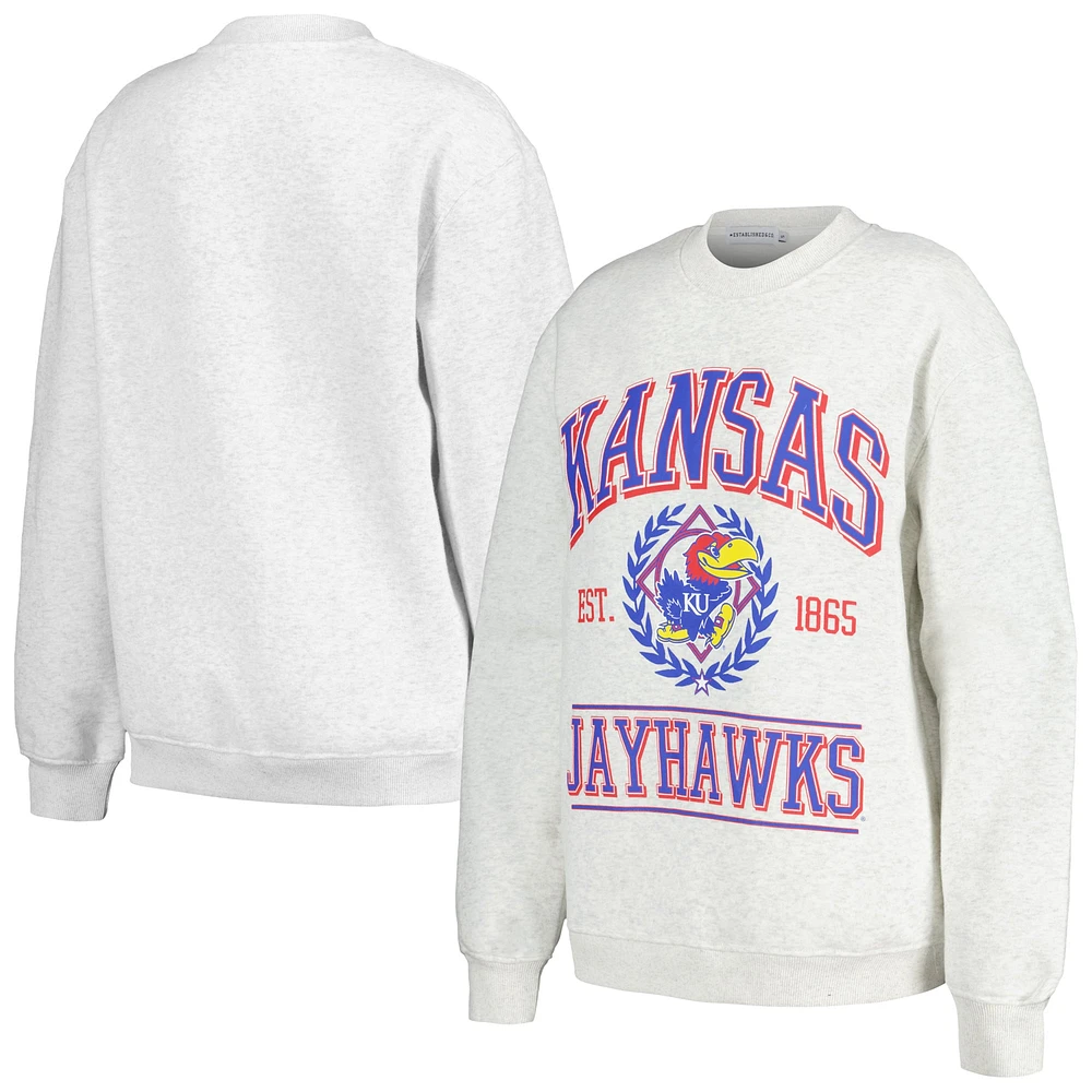 Women's Established & Co. Ash Kansas Jayhawks Logo Pullover Sweatshirt