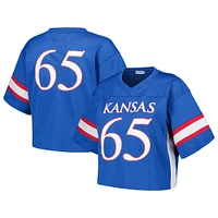 Women's Established & Co. #65 Royal Kansas Jayhawks Fashion Boxy Cropped Football Jersey