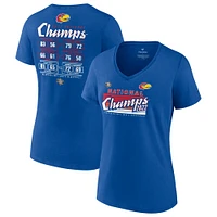 Women's Fanatics Royal Kansas Jayhawks 2022 NCAA Men's Basketball National Champions Poster Schedule V-Neck T-Shirt