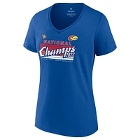 Women's Fanatics Royal Kansas Jayhawks 2022 NCAA Men's Basketball National Champions Poster Schedule V-Neck T-Shirt