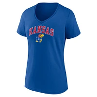 T-shirt à col en V pour femme Fanatics Royal Kansas Jayhawks Campus