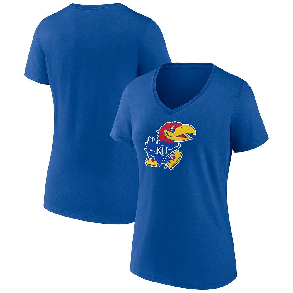 T-shirt col en V avec logo Royal Kansas Jayhawks pour femmes Fanatics