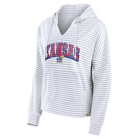 Sweat à capuche rayé col cranté pour femmes Fanatics blanc/gris Kansas Jayhawks Arch Logo