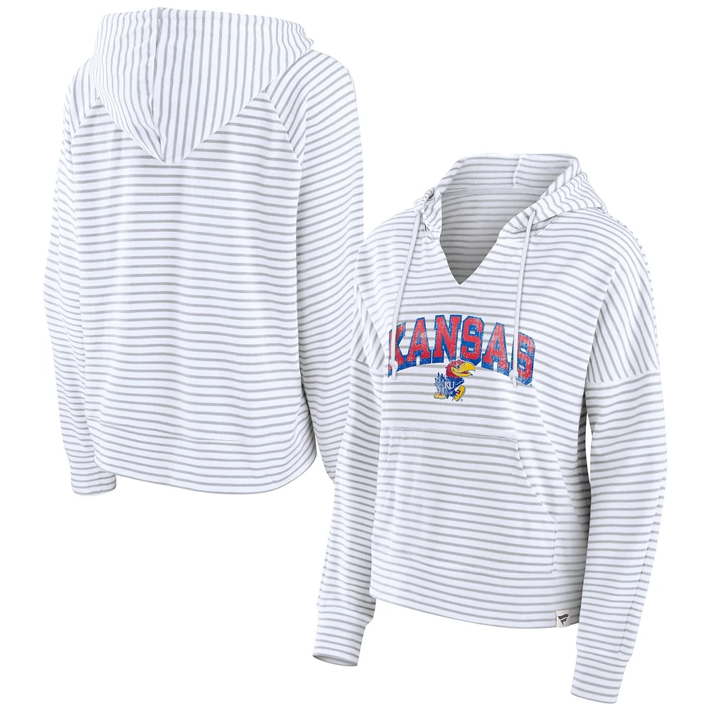 Sweat à capuche rayé blanc col cranté Fanatics pour femmes, Kansas Jayhawks