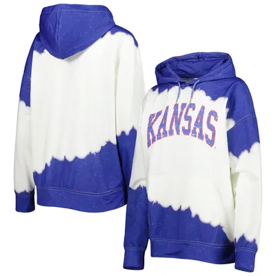 Kansas Jayhawks Gameday Couture Women's For the Fun Double Dip-Dyed Pullover Hoodie - White/Royal