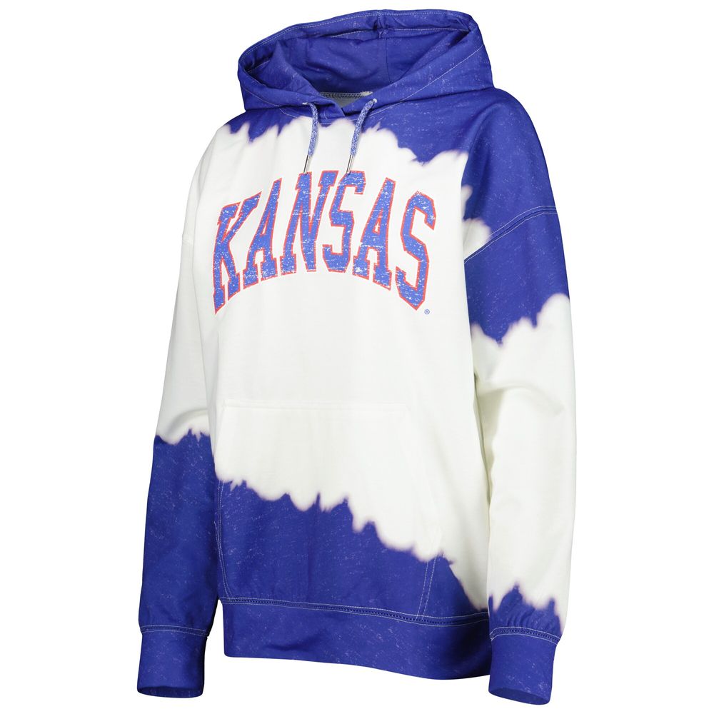 Women's Gameday Couture White/Royal Kansas Jayhawks For the Fun Double Dip-Dyed Pullover Hoodie