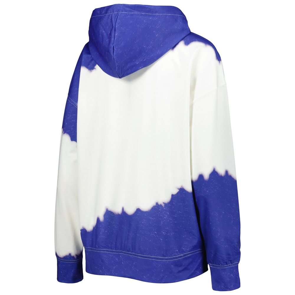 Women's Gameday Couture White/Royal Kansas Jayhawks For the Fun Double Dip-Dyed Pullover Hoodie