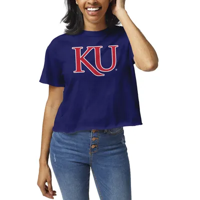 Kansas Jayhawks League Collegiate Wear Women's Clothesline Crop T-Shirt - Royal