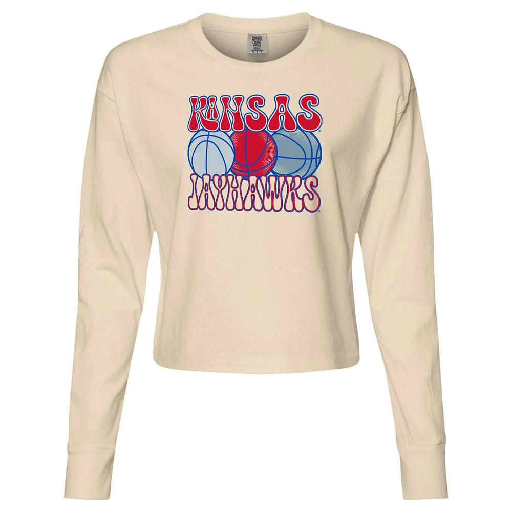 T-shirt court à manches longues de basket-ball aux couleurs confortables des Kansas Jayhawks pour femmes