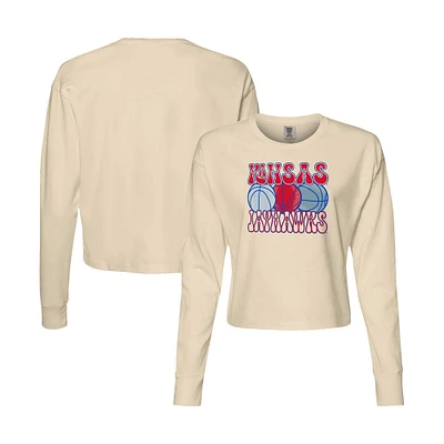 Women's Natural Kansas Jayhawks Comfort Colors Basketball Cropped Long Sleeve T-Shirt