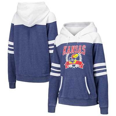 Women's Navy Kansas Jayhawks Blitz Striped Blocked Raglan Pullover Hoodie