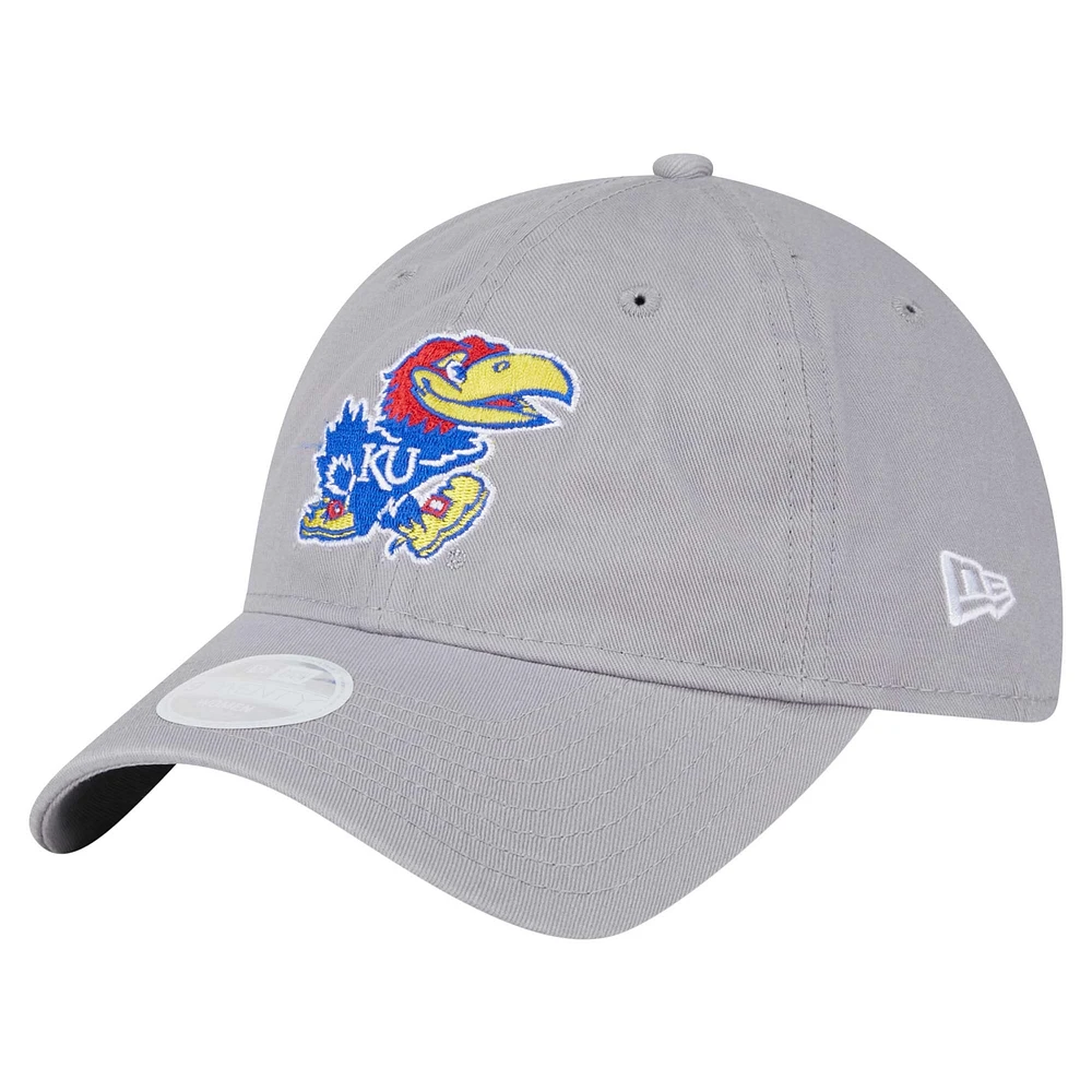 Casquette ajustable 9TWENTY avec logo Kansas Jayhawks de New Era pour femme, gris