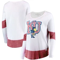 Women's Original Retro Brand White Kansas Jayhawks Contrast Boyfriend Thermal Long Sleeve T-Shirt