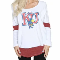 Women's Original Retro Brand White Kansas Jayhawks Contrast Boyfriend Thermal Long Sleeve T-Shirt