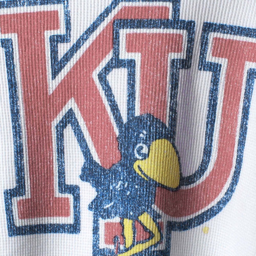 Women's Original Retro Brand White Kansas Jayhawks Contrast Boyfriend Thermal Long Sleeve T-Shirt